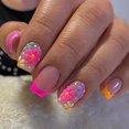 thumbnail image 1 of Uñas postizas adhesivas de acrílico RUPOFUZA, tamaño mediano cuadrado, florales, 24 piezas, 1 of 6