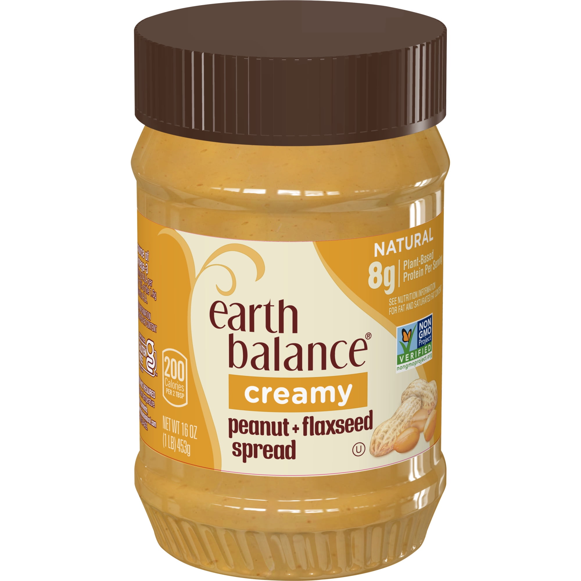 (2 pack) Earth Balance Creamy Peanut Butter and Flaxseed Oil, 16 oz Jar