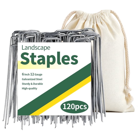 SUSWIM 120 Pack Galvanized Landscape Staples Garden Stakes Plant Cover Stakes 6 Inch 12 Gauge Lawn Staples Fence Stakes Ground Stakes for Landscaping Securing Weed Barrier Fabric