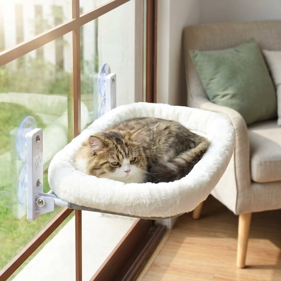 Shihaoyuan Stainless Steel Frame Cat Hammock for Window, White Cat Bed with Cushion, Supports Up to 40lbs