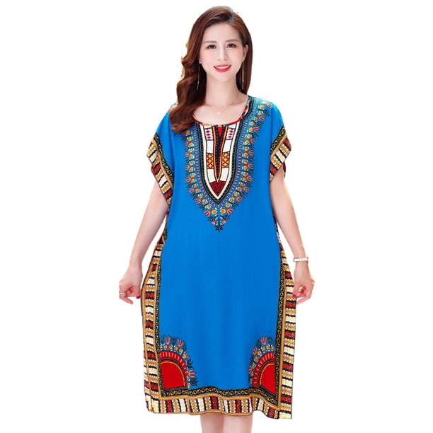 Ropa túnica suelta de mujer perfecl Boho Elegante Manga de murciélago Azul Talla Única