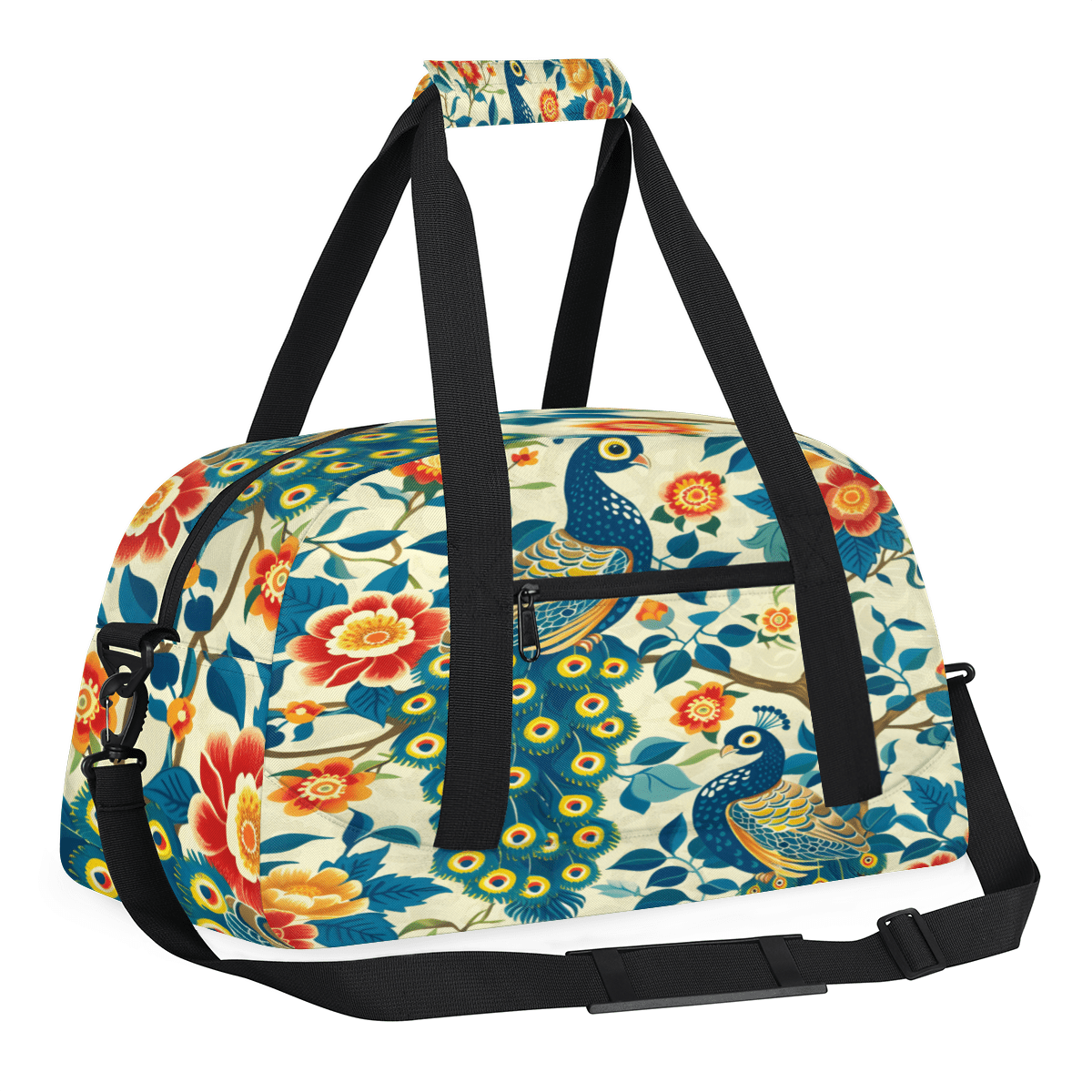 Herdesigns Peacock Sports Duffle Bag for Women & Men, Peacock Flower Gym Bag Dance Bag Overnight Bag Carry On Weekender Travel Bag
