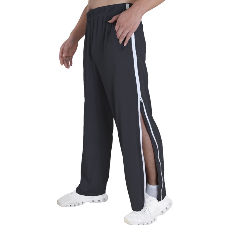Tear Away Pants for Men Side Zipper Sweatpants Zip Leg Breakaway Sweat Athletic Pants Post Surgery Recovery Pants Black