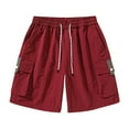 thumbnail image 2 of NJDVHB Man Summer Solid Elastic Waist Loose Breathable Drawstring Pocket SweatShorts,Wine,XL, 2 of 5
