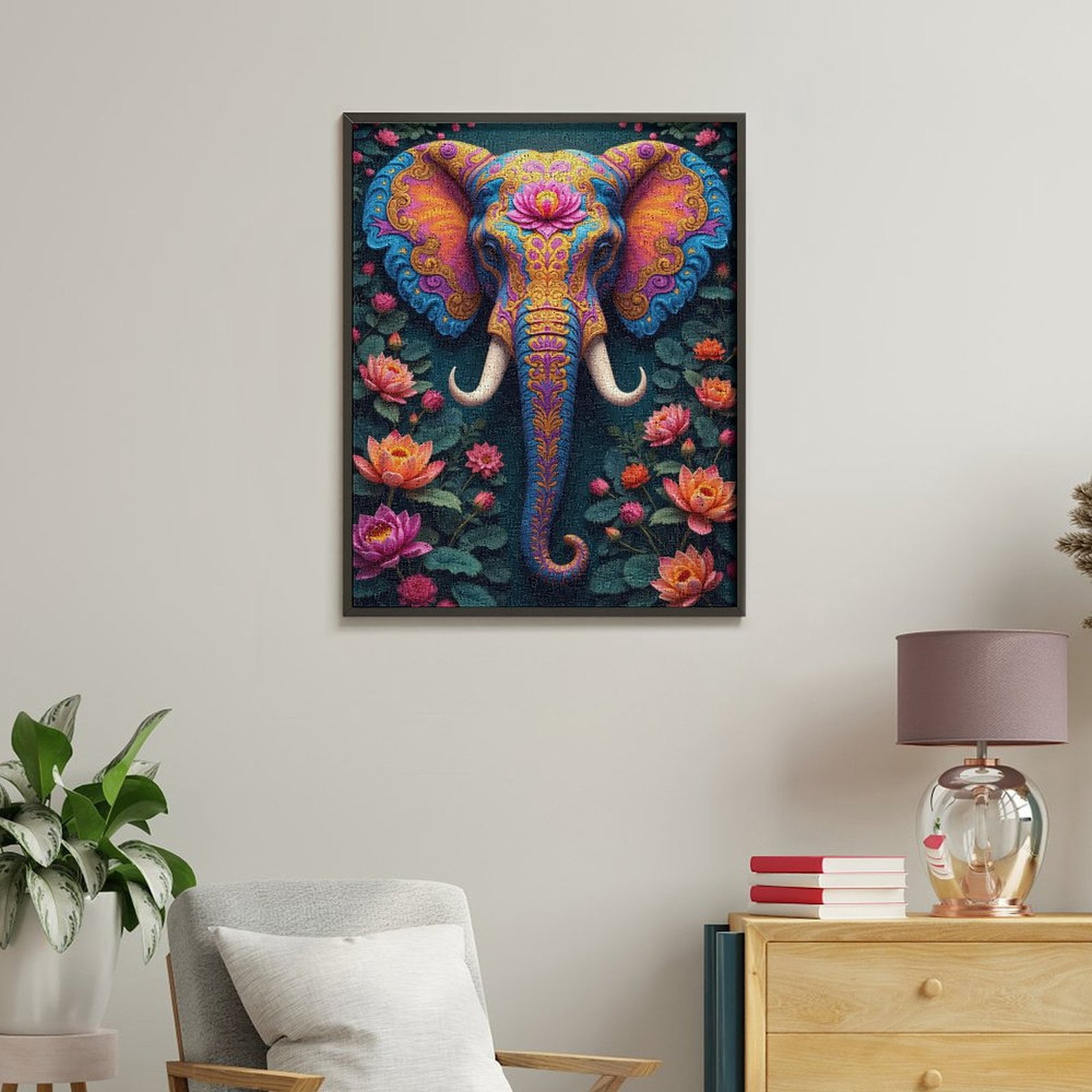 Paint By Numbers Kit for Adults Beginner - DIY Elephant Lotus Floral Art Pattern Canvas Painting Kits for Adults, Frameless Paint By Number for Adults for Home Wall Decor 16x20 Inch