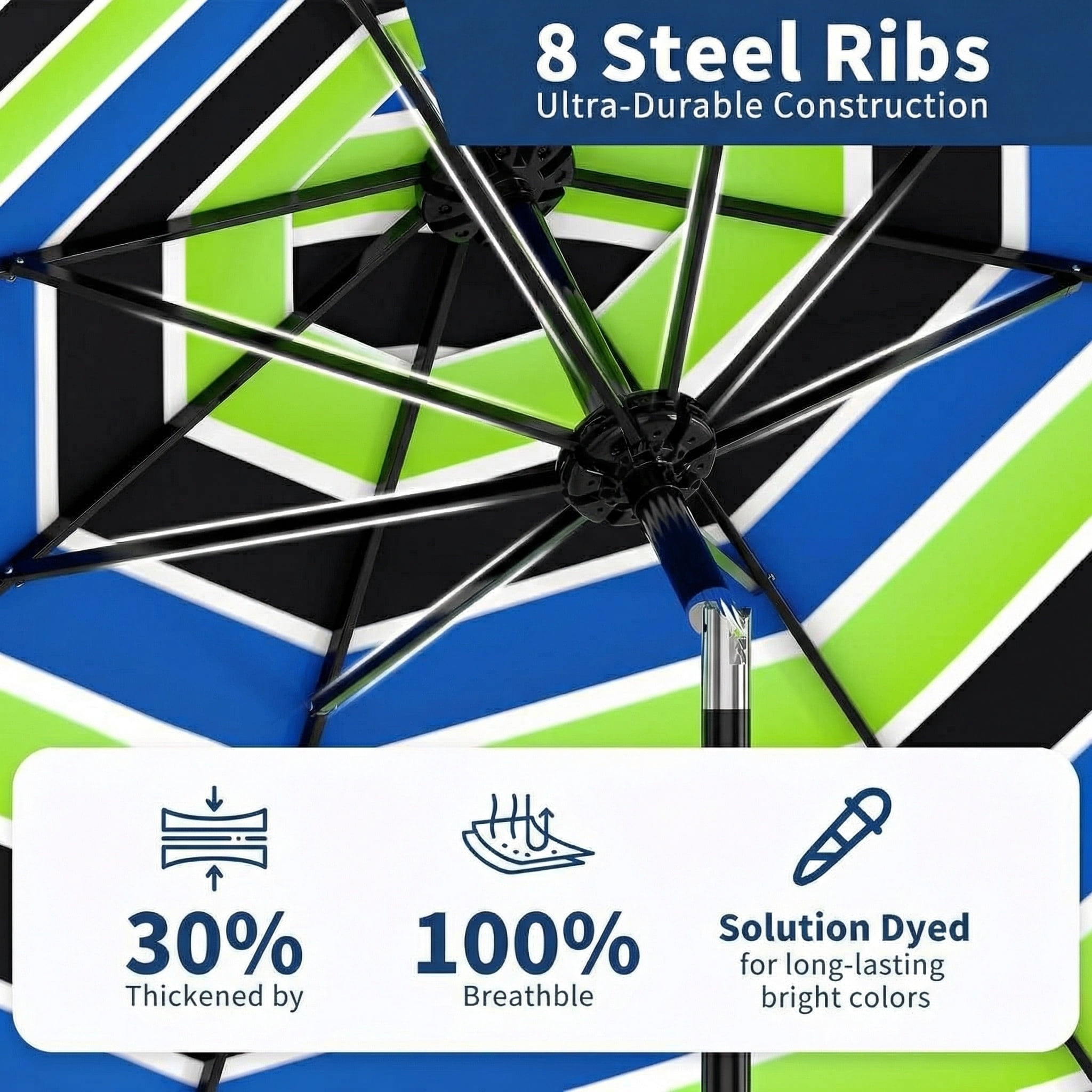 9FT Outdoor Patio Umbrella,Table Market Umbrella with Push Button Tilt and Crank,Tricolor Stripe