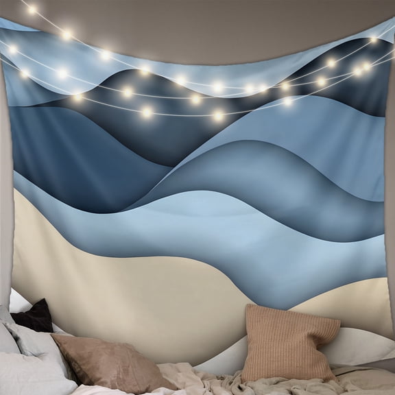 Blue Beige Ombre Large Tapestry for Bedroom Wall Hanging Tapestry, Geometric Abstract Modern Moire Ceiling Backdrop Tapestries Poster Blanket Wall Decor for Teens Room Living Room Dorm 85" x 90"