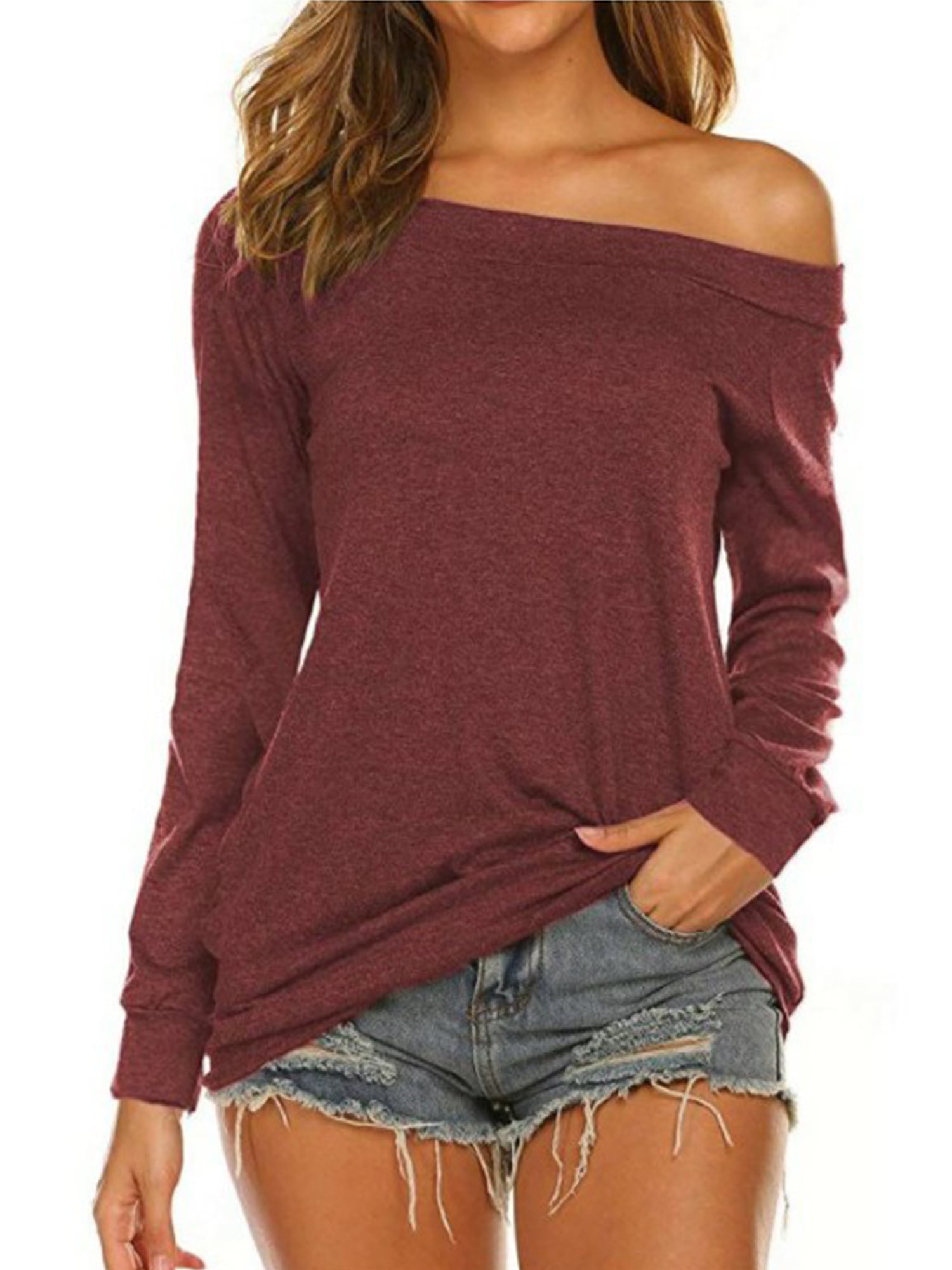 Dokotoo Women's Off The Shoulder Batwing Long Sleeve Sweatshirt Casual Loose Pullover Tops 