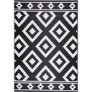 Playa Rug Milan Lightweight Reversible Recycled Plastic Outdoor Floor Mat/Rug Black&White 4'x6' 4' x 6'