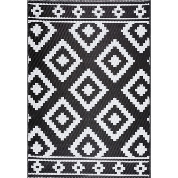 Playa Rug Milan Lightweight Reversible Recycled Plastic Outdoor Floor Mat/Rug Black&White 4'x6' 4' x 6'