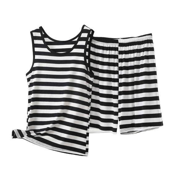 biudgviw Plus Size Pajama Sets for Women 2 Piece Striped Sleepwear Sleeveless Crewneck Tank Tops with Shorts Pj Set Comfy Loungewear