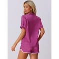 thumbnail image 4 of DARING DIVA Women's Satin Button Up Pajamas Short Sleeve Tops with Shorts 2XL Purple Red, 4 of 7