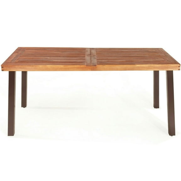 Spaco Rectangular Acacia Wood Rustic Dining Furniture Table, Patio Dining Furniture Table with Adjustable Foot Pads, Dining Table with Removable Umbrella Hole for Outdoor, Brown