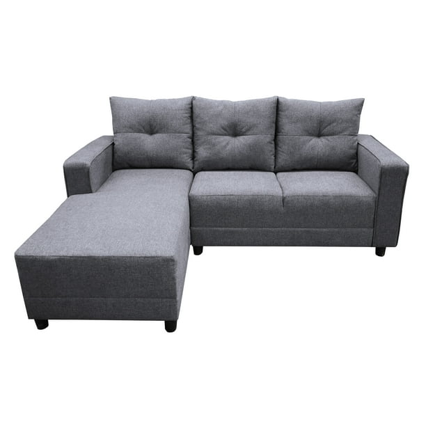 Sala Esquinera El Bazar Store Demeter Gris plata 210x160 cm, Tela Lino nacional, Modular, Love seat, chaise
