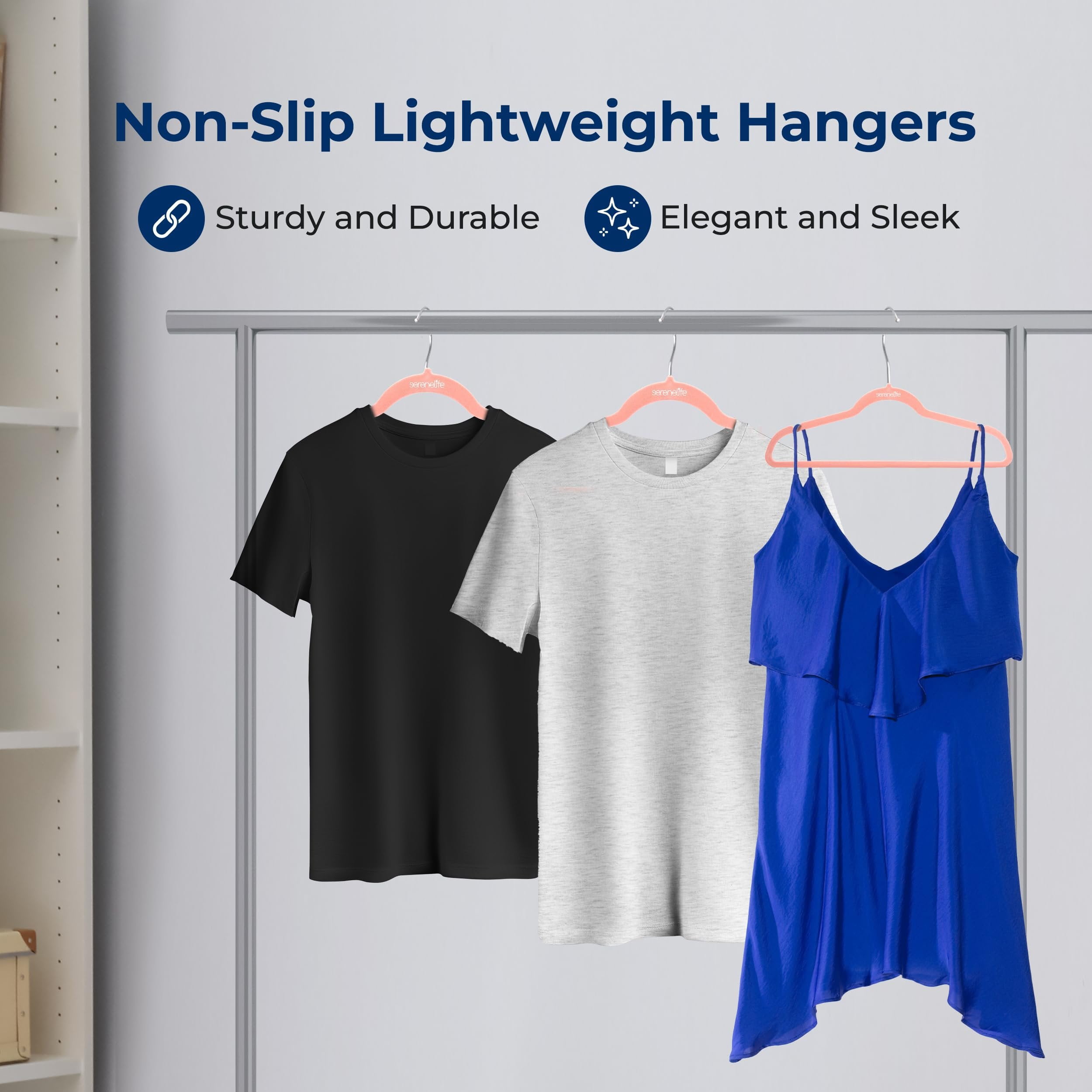 SereneLife 200 Pack Velvet Hangers - Non-Slip Felt Hangers with 360 Swivel Hook, Space-Saving, Ultra-Thin, Lightweight for Shirts, Sweaters, Hoodies, Kids Clothes & Dresses