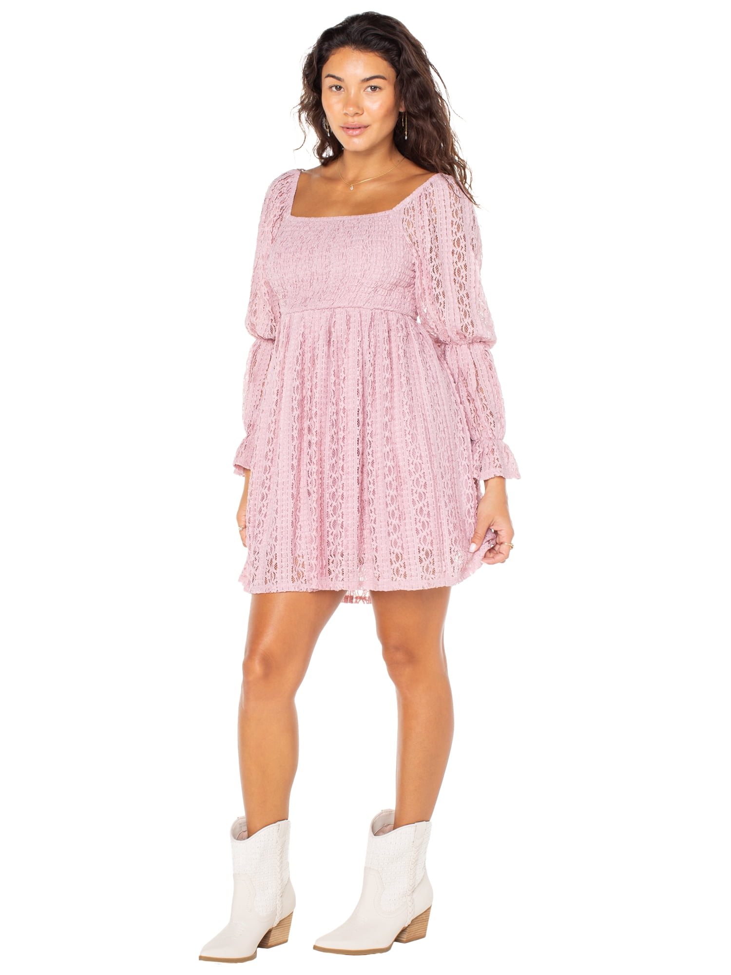 Celebrity Pink Women's and Women's Plus Long Sleeve Lace Mini Dress, Sizes XS-4X