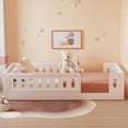 thumbnail image 2 of Bellemave Twin Size Montessori Bed with High Guardrails, Solid Wood Floor Bed with Double Entrance, Easy Assemble Twin Toddler Beds Frame,White, 2 of 9