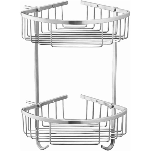 Corner Shower Caddy Stainless Steel Shower Caddy Bathroom Storage Baskets Corner Shelves 2 Tier Shower Rack Rust Free With Hook Shampoo Holder Bath Tidy Organiser Wall Mounted Drilling Brushed Steel