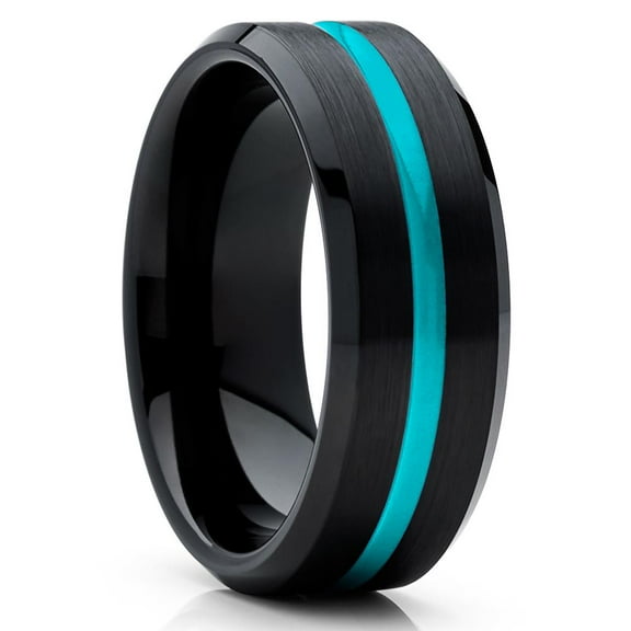 Turquoise Tungsten Wedding Ring,8mm Wedding Ring,Black Tungsten Ring,Anniversary Ring,Black Ring