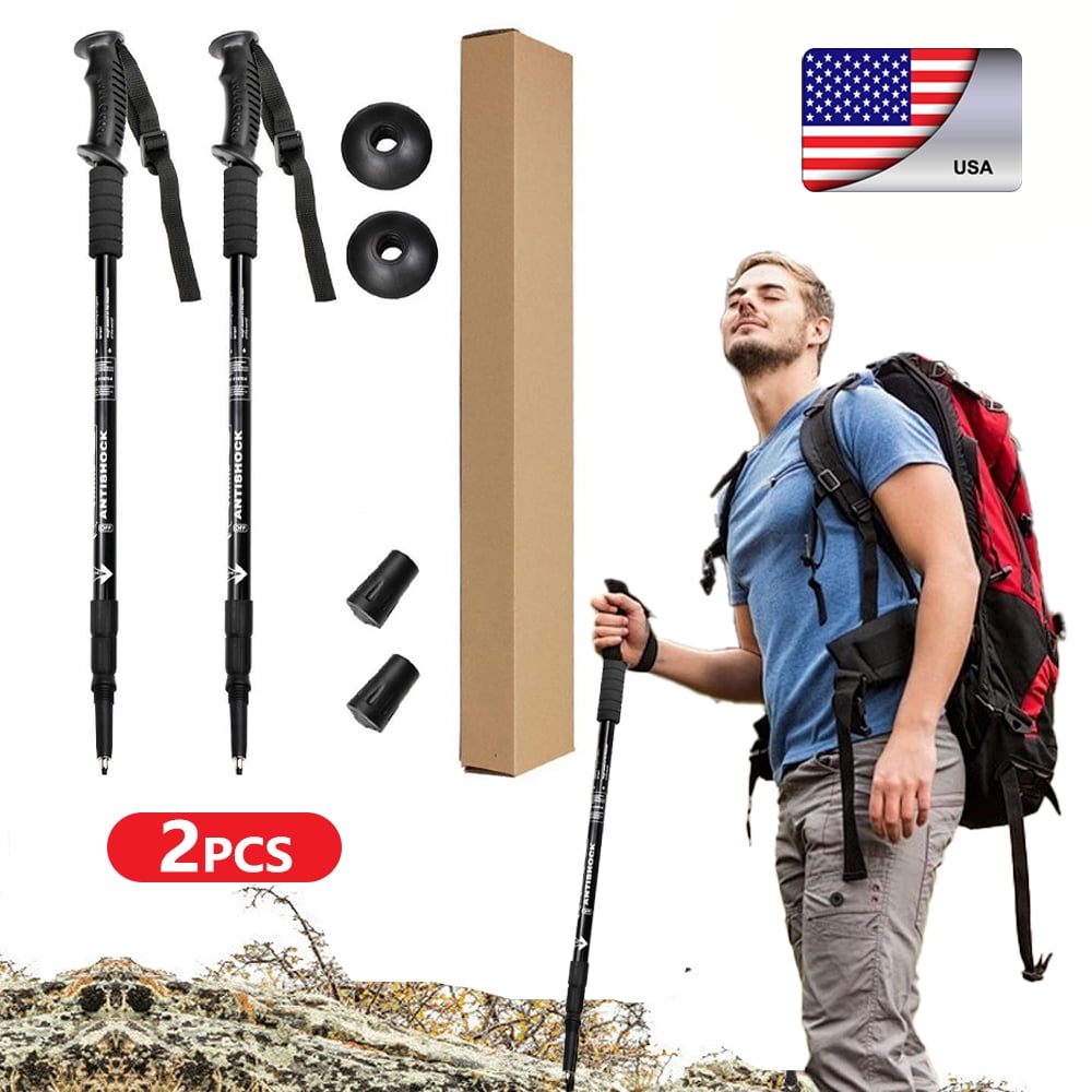 2pcs Black Aluminum Alloy Telescopic Hiking Poles - Lightweight, Adjustable Three-Section Straight Handle Trekking Sticks for Outdoor Adventures, Camping & Hiking, Camping Gear