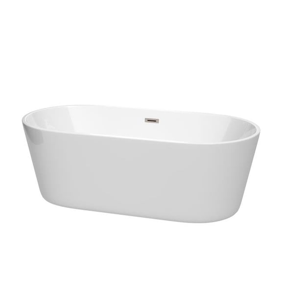 Carissa CD WCOBT101567BNTRIM 67 in. Freestanding Bathtub in White with Brushed Nickel Drain & Overflow Trim