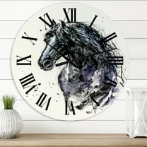 Designart 'Portrait Of Friesian Horse With Long Manes' Farmhouse Wall Clock