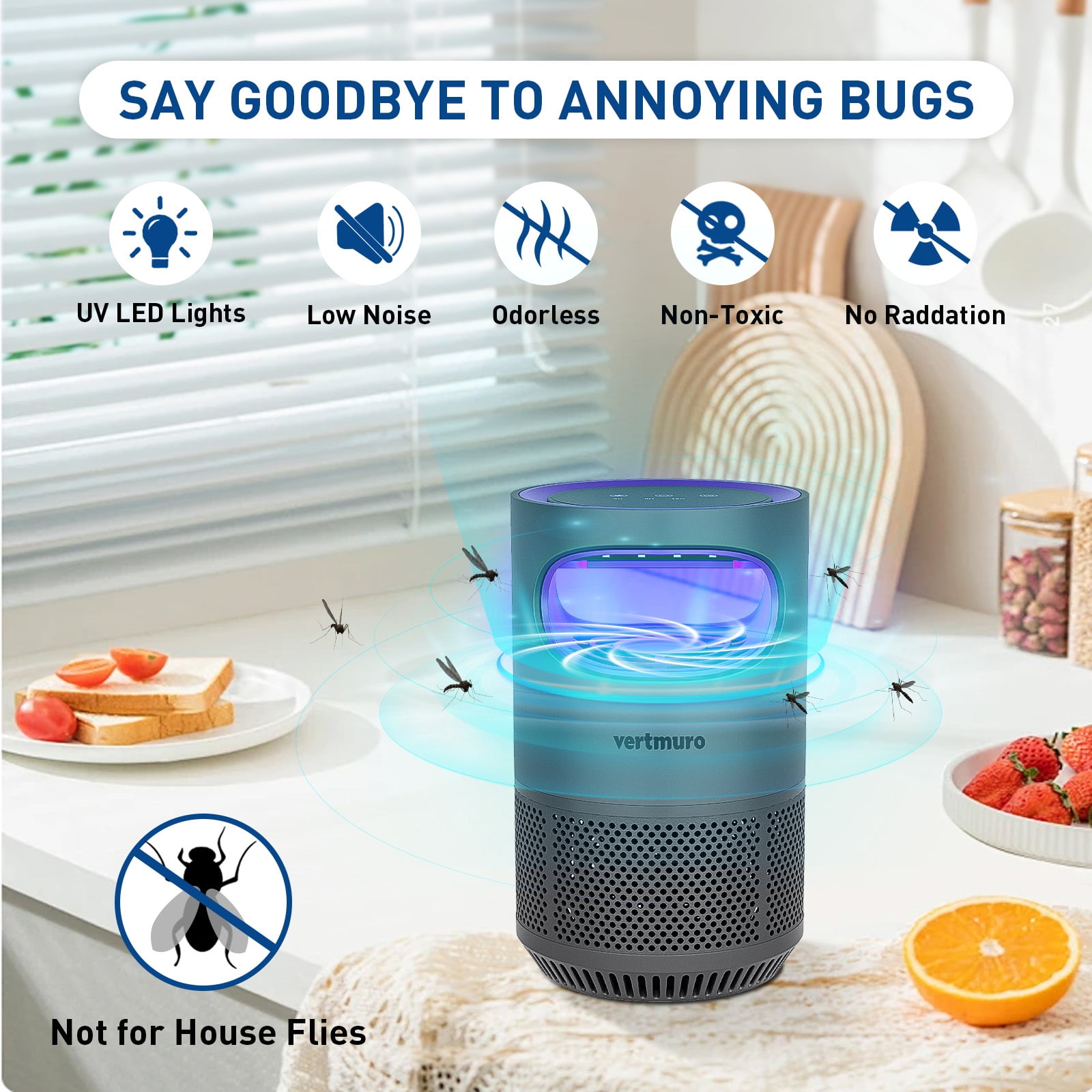 Indoor Insect Trap, 2-Mode Bug Catcher & Killer with Strong Suction, Time Setting, UV Light, Mosquito Bug Zapper for Fruit Flies, Gnats, Moths