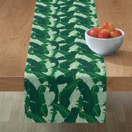 

Cotton Sateen Table Runner 108 - Classic Banana Leaves Palm Green Leaf Tropical Preppy Botanical Jungle Decor Drawn Textured Nursery Print Custom Table Linens by Spoonflower