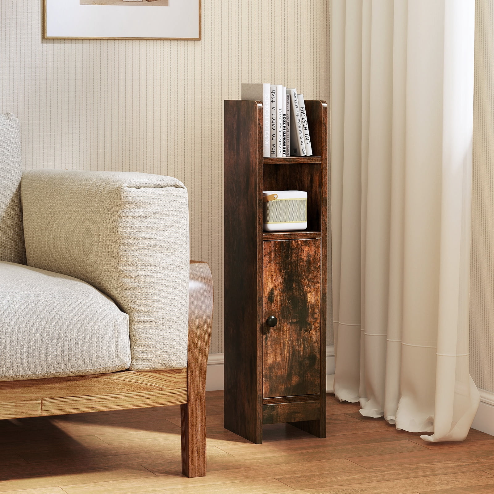 Giantex Slim Corner Bathroom Cabinet, Narrow Floor Cabinet w/ 3-Level Adjustable Shelf, Freestanding Storage Organizer, Brown