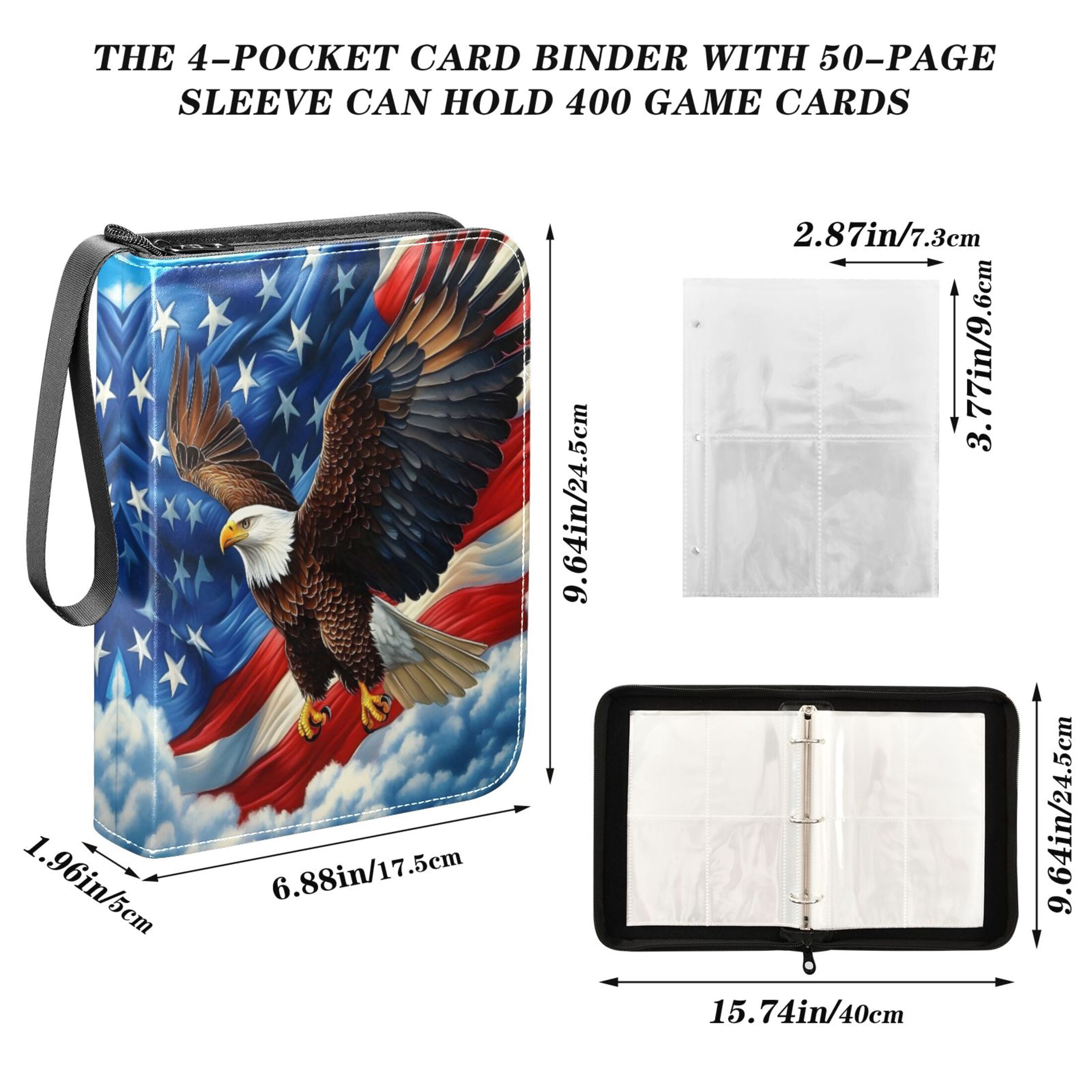 ALAZA American Flag Eagle Trading Card Binder 4 Pocket Cards Collection Album 400 Folder Holder