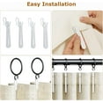 thumbnail image 4 of QIANJI 1.25 Inch Curtain Rings with Hooks, 24 Pack Black Metal Drapery Rings with Pins Fits Up to 1 Inch Curtain Rods, 4 of 7
