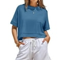 thumbnail image 3 of Womens Oversized Crop Tops Workout Short Sleeve T Shirts Summer Casual Loose Fit Basic Tee Shirts with Pockets, 3 of 6