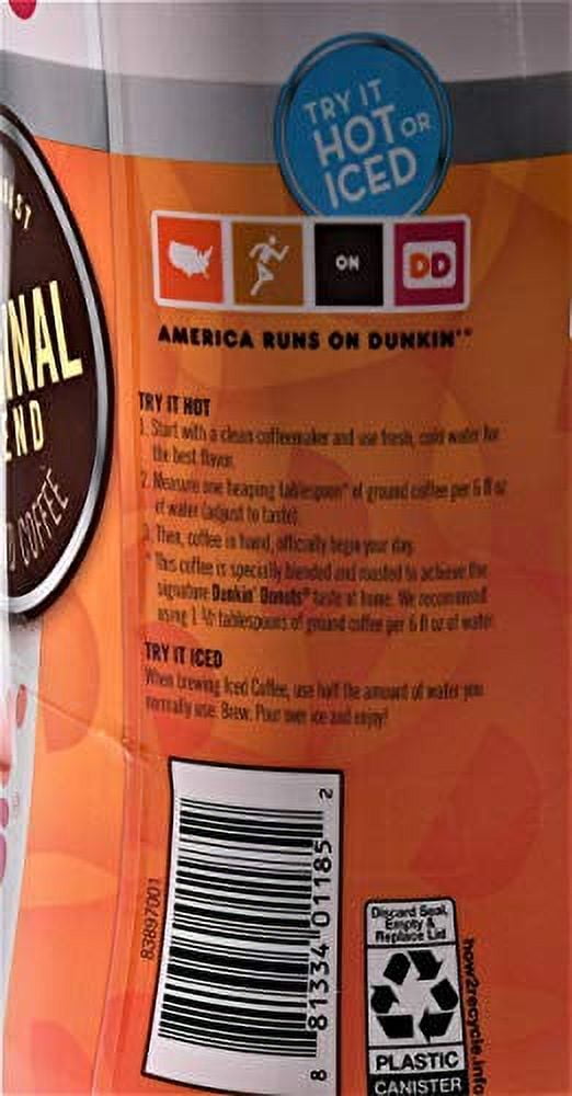Dunkin' Donuts Original Ground Coffee, 45oz - Makes up to 150 6floz cups, 2Pack