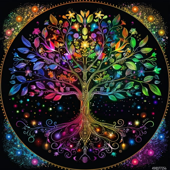 Shining Colorful Tree in Darkness 5D Diamond Art Painting by Number Kits for Adults DIY Paint with Full Drill Round Diamond Gems Painting Art Craft for Home Wall Decor 13.8x13.8inch(2)