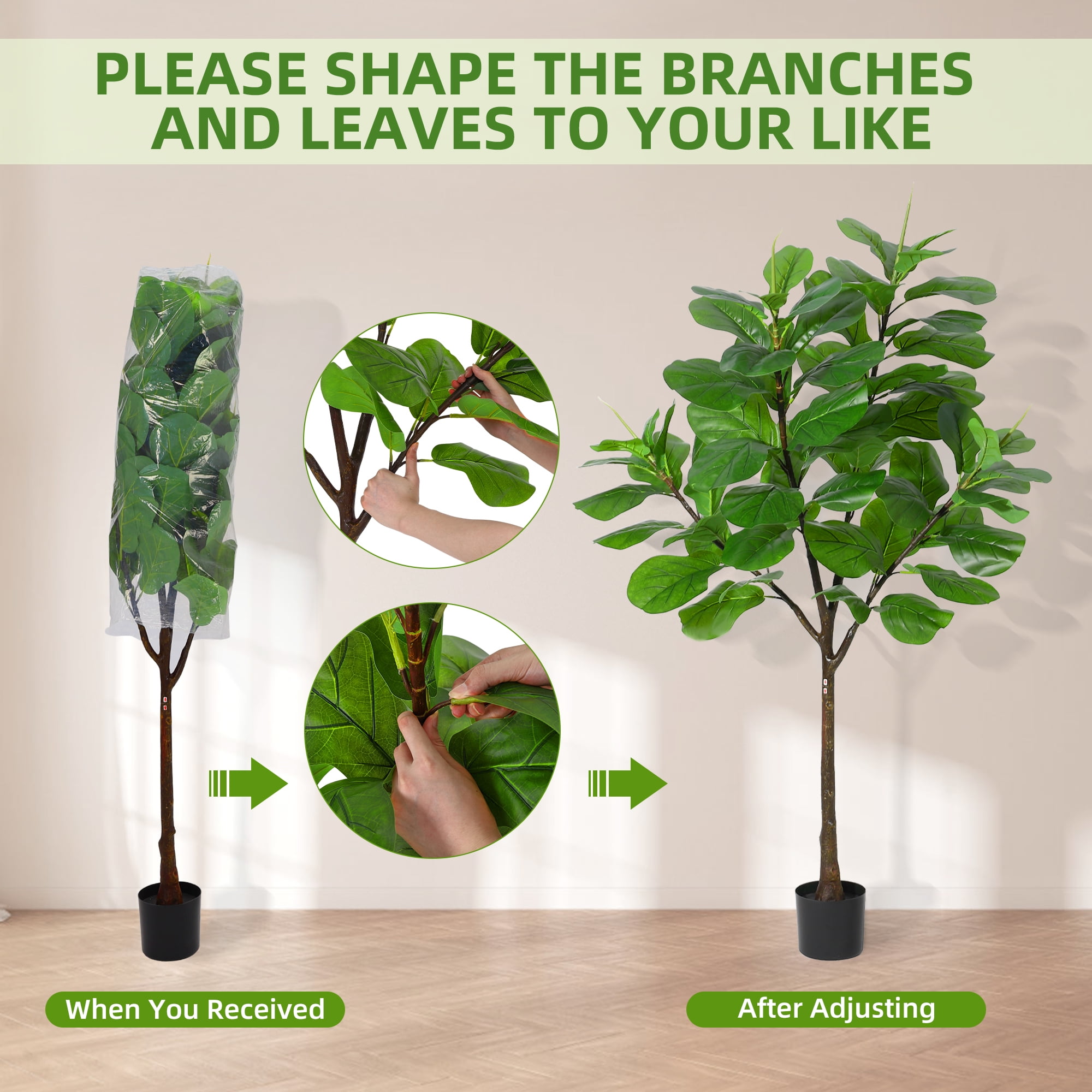 Artificial Fiddle Leaf Fig Tree,6ft Potted Ficus Lyrata Faux Plant with Dried Moss,Modern Artificial Tree with 86 Fiddle Leaves for Indoor House Home Office Housewarming Porch