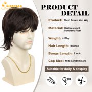 QUEENTAS 9.5 Inch Men Wig Short Brown Wig for Men Synthetic Hair Wigs for Daily Cosplay Halloween Wigs