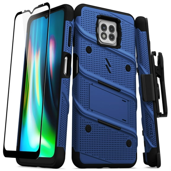 ZIZO BOLT Series for Moto G Power (2021) Case with Screen Protector Kickstand Holster Lanyard - Blue & Black