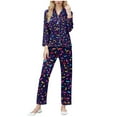 thumbnail image 2 of Yteetum Women's Carnival Pajamas Sets Oversized Lapel Mardi Gras Print Button Long Sleeve Sleepwear T Shirt and Pjs Pant 2 Piece Matching Set Casual Turndown Plus Size Pajama and Pants Loungewear Set, 2 of 9