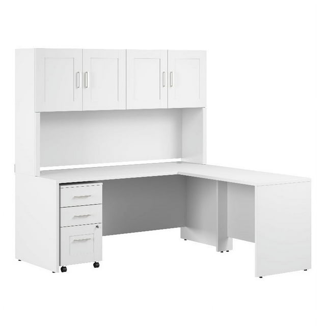Hampton Heights 72W L Desk with Hutch and Drawers in White - Engineered Wood