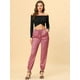 thumbnail image 3 of INSPIRE CHIC Pantalones deportivos de cintura elástica con cordón para mujer, pantalones de chándal de satén hasta el tobillo con bolsillo Rosa empolvado XL, 3 of 5
