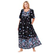 Only Necessities Women's Plus Size Mixed Print Long Dress or Nightgown Dress Or Nightgown
