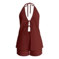 thumbnail image 5 of Summer Shorts Set for Women Linen Halter Neck Sleeveless Fitted Crop Top and High Waist Ties Shorts Outfit Wine S, 5 of 6