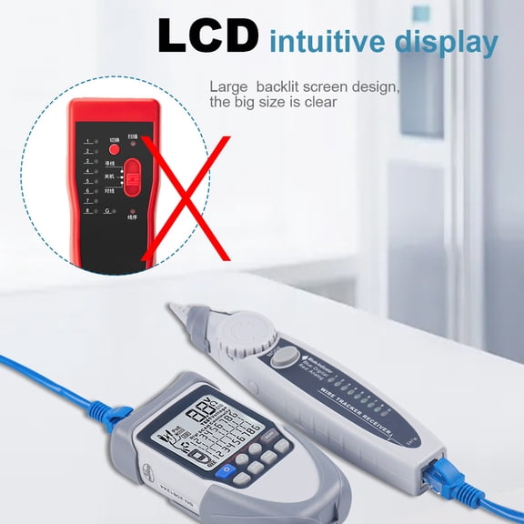 Cable Handheld Portable Network Cable Tester LCD Large Screen Display Digital Wire Trackers Continuity Battery Voltage Polarity Checking POE Test Multi-function Cable Tester With