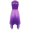 thumbnail image 2 of Doomiva Girls Lyrical Praise Dance Dress Sparky Sequin Sleeveless Asymmetrical Liturgical Worship Tunic Overlay Purple 12, 2 of 4