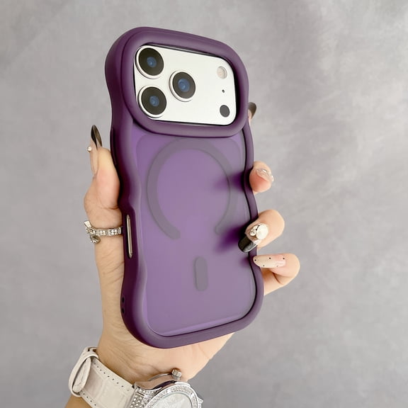 ShellTech for iPhone 17 Pro Magnetic PC TPU Case, Compatible with MagSafe,Transparent Curly Wave Frame Design Case Soft Edge Cover Cute Clear Matte Shockproof Protective Phone Cover,Purple