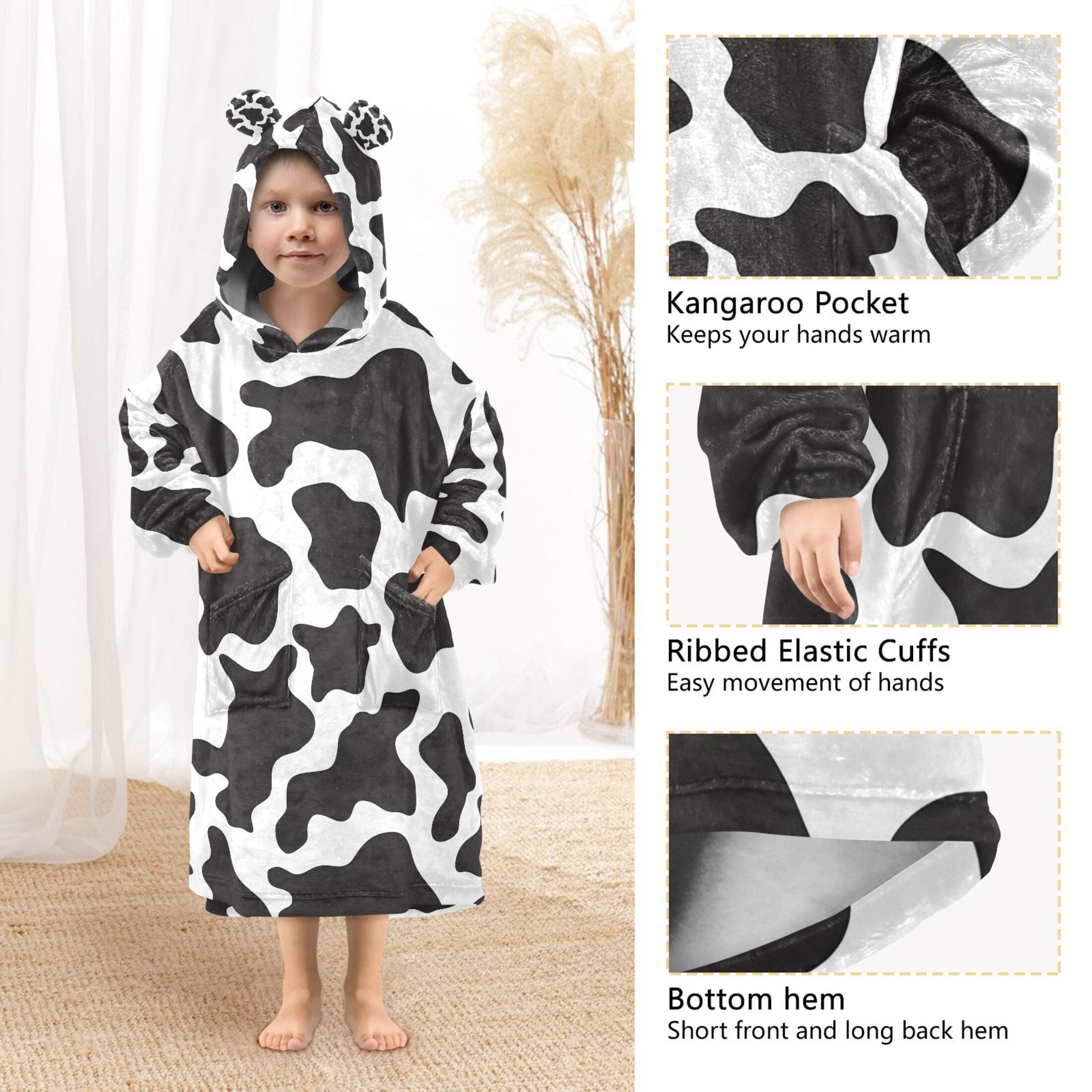 joogoo Wearable Blanket Hoodie for Cow Print Oversized Sherpa Hooded 3-14 YR M