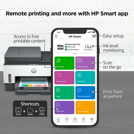 HP - Smart Tank 7301 Wireless All-In-One Supertank Inkjet Printer with up to 2 Years of Ink Included - White & Slate