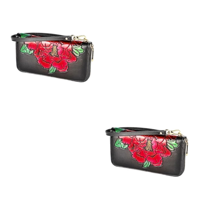 Sonducket Cartera de cuero para mujer, con cremallera, resistente al agua, con Clip para fotos, billetera elegante, Notecase, regalo de Rojo Tipo 2 2piezas