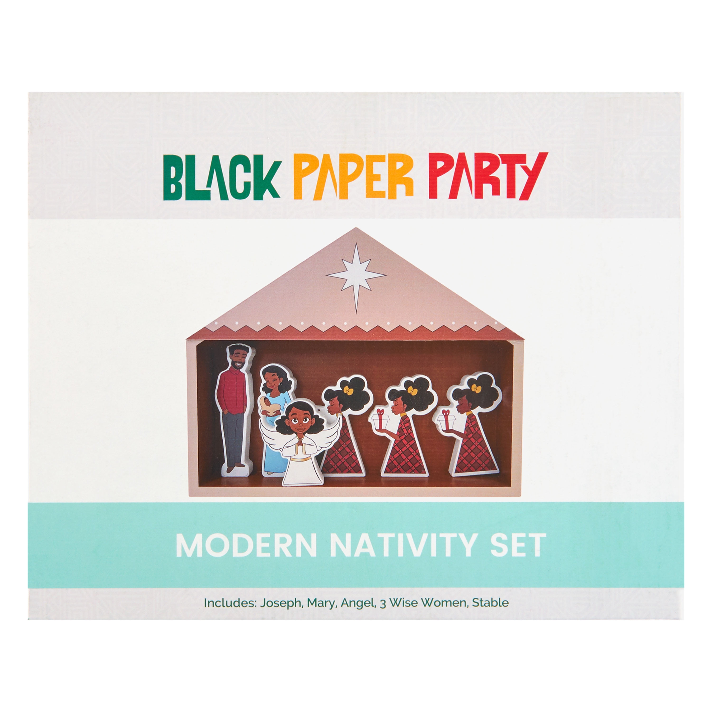 Black Paper Party  Christmas Nativity Wood Tabletop Block Sets,  7pc Set