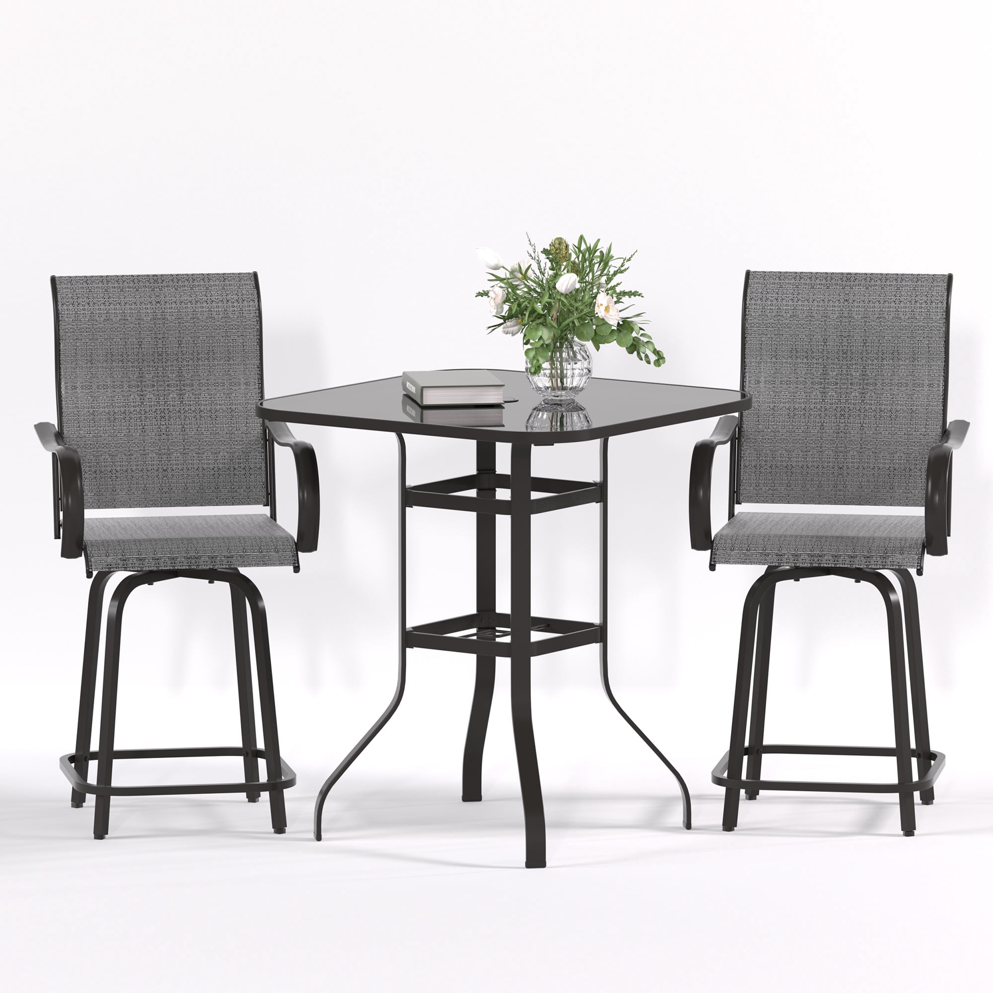 ELPOSUN Swivel High Back Outdoor Bar Stools - Set of 2, Dark Gray